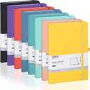 POPRUN A5 Lined Journal Notebooks, 8 Pack PU Leather Hardcover Notebook for Writing, Business Work,Travel,School,College, 5.5 x 8.3 inch, 240 Pages Classic College Ruled Journals Notepad, Multicolored (Black,Purple,Red,Yellow, Green,Pink,Blue,Turquoise)