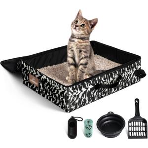 Portable Litter Box for Cats Kitten Foldable Travel Litter Box with Lid, Leak-Proof No Smell Easy to Carry, Clean and Store Easy for Car Travel, Hotle Stays and Road Trip 16x12x4.3inches (Medium, Camo)