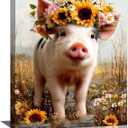 Rustic Pig Nursery Wall Art For Kids Cute Animal Bathroom Canvas Wall Decor Country Pictures Paintings Prints Artwork Framed Decorations For Girls Boys Children's Room Bedroom Living Room Gifts 12" x 16"