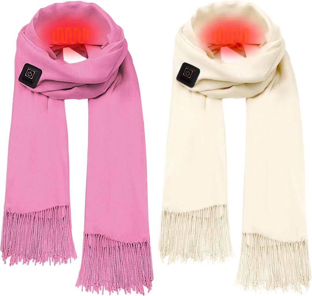 2 Pcs Heated Scarf for Women Men USB Heating Scarf Soft Warm Electric Heated Neck Warmer for Winter (Pink)