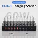 60W Charging Station for Multiple Devices, 10-Port USB Fast Charging Station with Adjustable Dividers - Device Organizer Charging Dock for iPhone, Android, iPad, Tablets & More