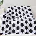Soccer Blanket Soccer Gifts for Boys Girls 8-12 Coach Team Gifts Birthday Bedroom Stuff (Black White, 40x50 inch)
