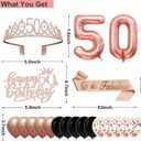 50th Birthday Decorations for Women, 32pcs 50th Birthday Party Decorations, Including Backdrop, Crown, Sash, banner, Hanging Swirl, Cake Topper, balloons, Paper Fans, Anniversary Card and paper fans