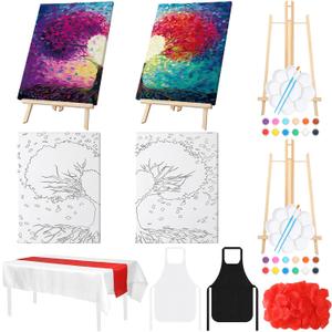 Zhanmai 112 Pcs Sip and Paint Kit for Adults Couples Painting Kit Date Night Pre Drawn Canvas to Paint at Home Party Supplies Stretched Canvas Couple Romantic Activity(Tree of Love,12 x 16 Inch)