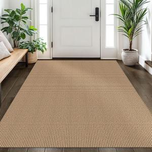 EARTHALL Woven Area Rug 4x6 Ft Washable Rugs for Entryway Non Slip Braided Throw Rugs Bedroom Carpet Cotton Entry Rug Cotton Floor Carpets for Bedroom Dining Room Living Room, Orange/Tan/Brown (4' x 6' (Rectangular))