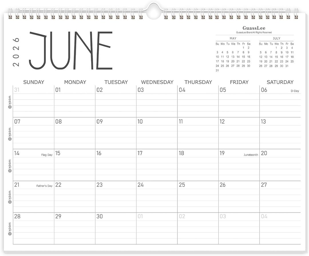 GuassLee Wall Calendar 2026, 2026-2027 Calendar Wall from Jun. 2026 to May 2027, 14" X 11" Paper Monthly Planner Wall Hanging Calendar with Thick Paper for Office Home Planning & Organizing