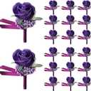Geosar 20 Pcs Wedding Boutonniere for Men Purple Rose Boutonnieres with Pin Groom Groomsmen Buttonholes Man Suit Corsage for Vintage Wedding Ceremony Anniversary Dinner