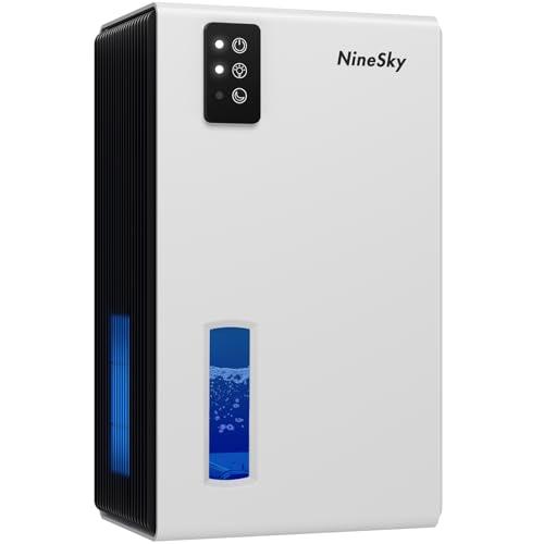 NineSky Dehumidifier,95 OZ Dehumidifiers for Home,(1000 sq.ft) Dehumidifiers for Basement Bathroom Bedroom with Auto Shut Off, Switchable 7 Colors Light(White)