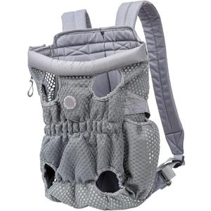 Pet Carrier Backpack for Cats and Dogs Breathable Frontpack Travel Bag Legs-Out Design Grey for Outdoor Adventures
