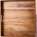 Serving Tray with Handles, 20 Inch Large Square Ottoman Tray Acacia Wood Decorative Tray for Living Room, Ottoman Coffee Table, Kitchen, Appetizers, Breakfast, Patio, Party