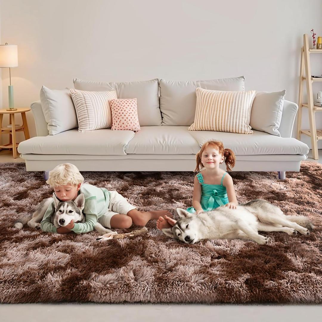FinRec 5x8 Feet Brown Rugs for Living Room Bedroom, Large Plush Fluffy Shag Area Rug, Non-Slip Fuzzy Furry Shaggy Rug for Kids Room Dorm Room Home Decor, High Pile Soft Floor Carpet