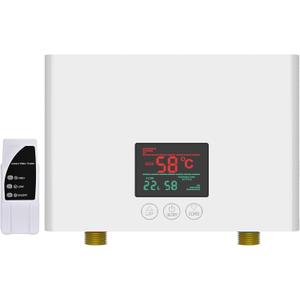 Electric Tankless Water Heater 110V, Instant Hot Water with Auto Temp Control & Self-Check, Mini Design for Bathroom Kitchen (3KW White)