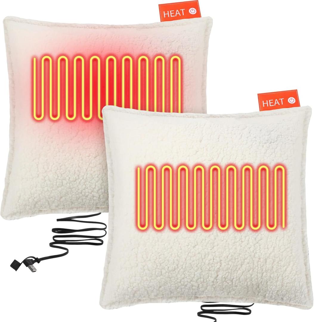 AceOrbit 2 Pcs Heated Pillow 17.7 x 17.7 Heated Lumbar Support Pillow Winter Heating Cushion with 3 Heat Settings USB Heating Pad for Period Cramp, Abdomen, Neck (No Power Bank Included)