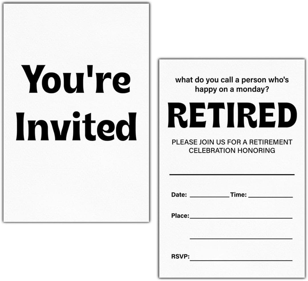 2 x LyoGao Funny Retirement Party Invitations With Envelopes (20 Pack) - Retired Party Fill in Invites Cards