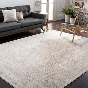SAFAVIEN Evoke Collection Area Rug 9'x12', Ivory Taupe , Oriental Distressed Design, Non-Shedding and Easy Care