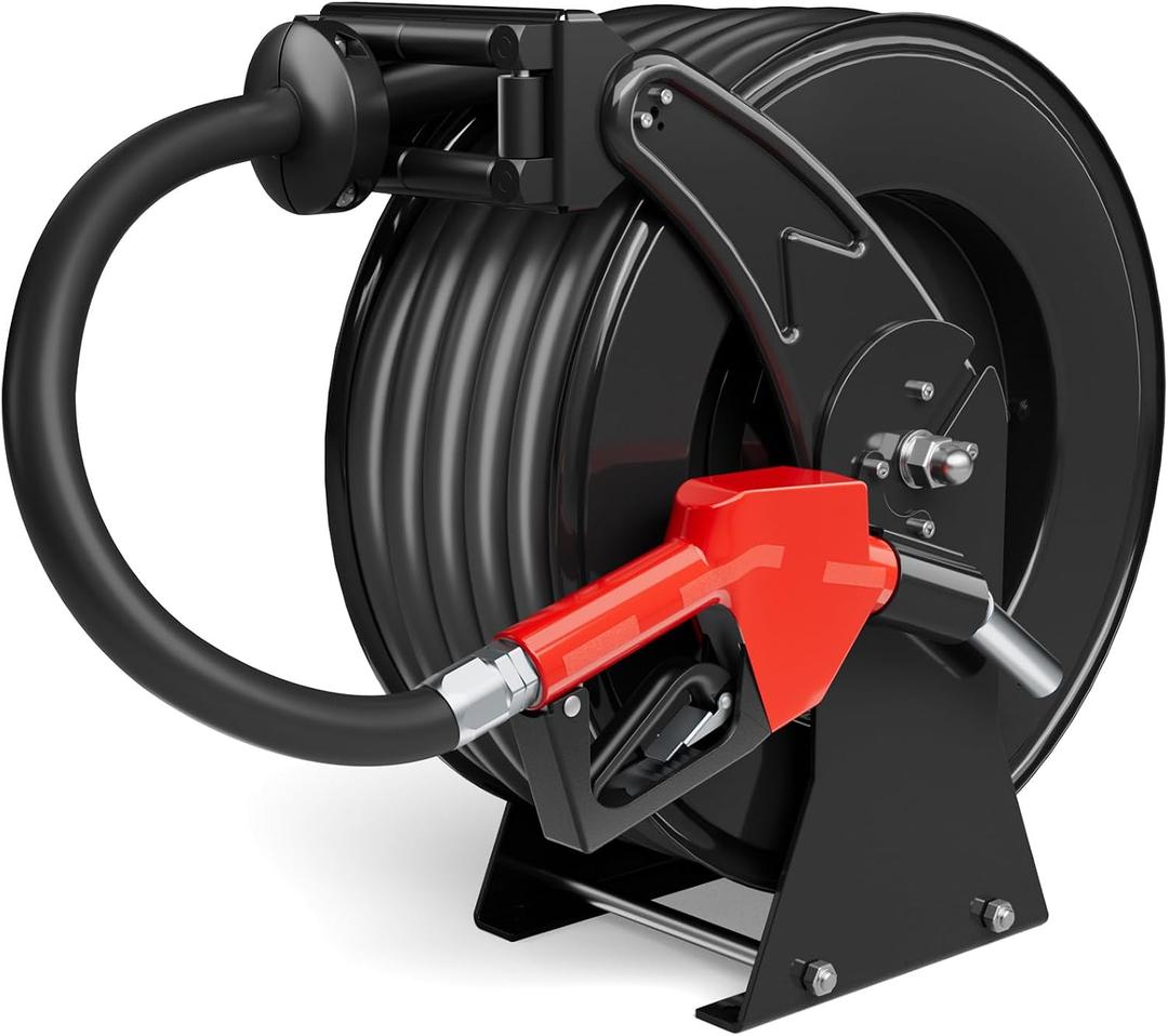 Fuel Hose Reel 3/4" x 33 ft, Retractable Diesel Reel with Nozzle, Black