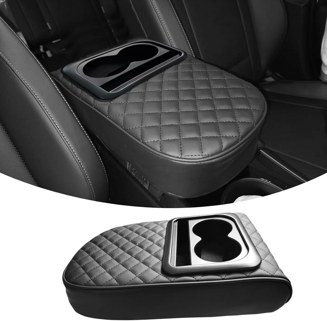QianBao Car Center Console Diamond Pattern Armrest Box Booster Cushion with Cup Holder Mobile Phone Storage Armrest Booster Pad Protector Universal for Most Car Style B