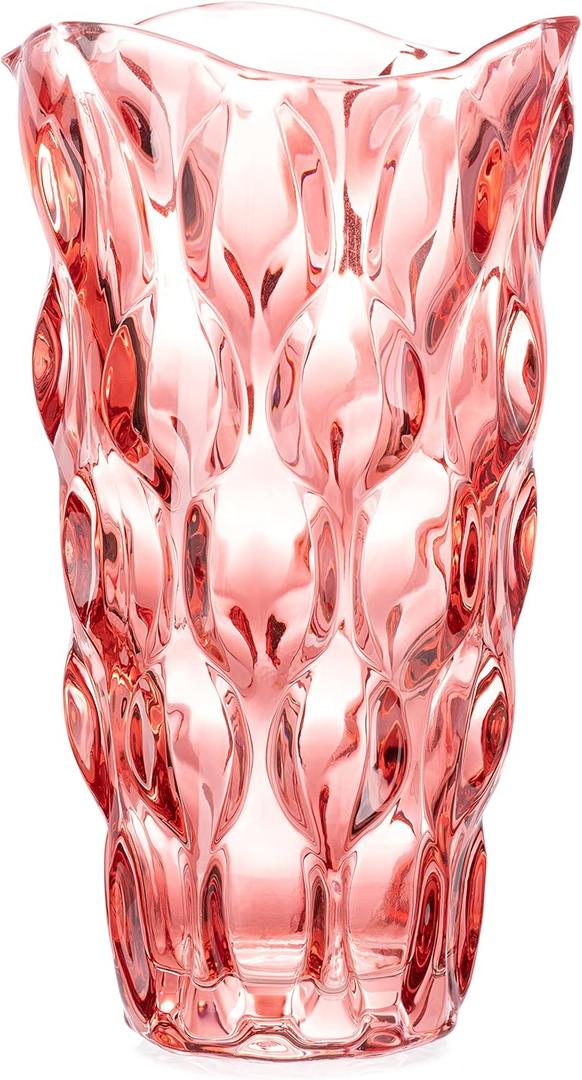 Wavy Glass Vase for Flower Centerpiece,Thickened Floral Vase for Home Office Party and Wedding Decor(Red)