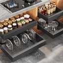 4Pack Expandable Pull Out Cabinet Organizer 21"Deep With Raising Pad for Framed Cabinets,Slide Out Drawers with 4pcs Divider Racks,Roll Out Shelves Adhesive,Adjustable Width 12.05"-20.4"Black