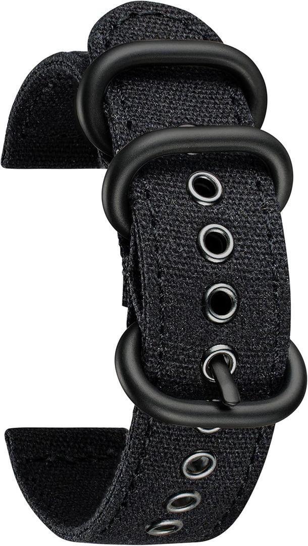 BINLUN Canvas Watch Bands Replacement Sail Cloth Cotton Fabric Watch Straps Soft Quick Release Watchbands in Black Khaki Army Green Blue with Black/Silver Buckle for Men Women 18/20/22/24mm
