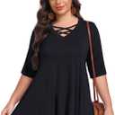 LARACE Elbow Sleeve Cross-Tie V-Neck Plus Size Tops for Women's Half Sleeves Tunic Shirts Blouse Spring Summer Fall Clothes (Black, XXXL)