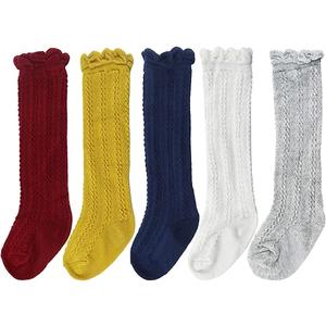 Bestjybt Baby Girls Boys Knee High Socks Cotton Newborn Infants Toddlers Cable Knit Tube Ruffled Stockings, Multicolored 4 Pairs