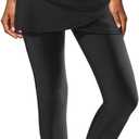 Pinup Fashion Swim Leggings with Skirt - Women Swimming Pants Capris Swimsuit High Waisted UV Swimwear Tights (Medium, Black)