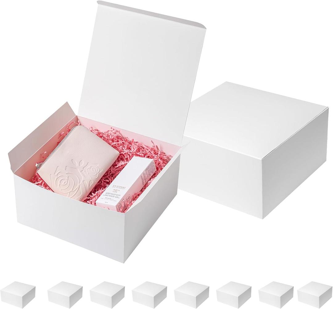 Mcfleet Gift Boxes with Lids 10x10x5 Inches 10 Pack Bridesmaid Proposal White Cardboard Gift Box for Presents, Christmas, Wedding, Graduation, Holiday, Birthday Craft Present Packaging