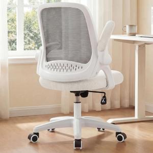NEO CHAIR Office Desk Gaming Ergonomic Computer Chair with Lumbar Back Support Adjustable Height Swivel Rolling Wheels Flip-up Arms Mesh Chair for Home Vanity (Ivory)