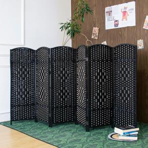 Furnnylane 6 Panel Black Rattan Room Divider for Room Separation, 47.2" Low Height Double Sided Folding Privacy Screen, Freestanding Partition Screen for Home Office - 3.95 ft Tall