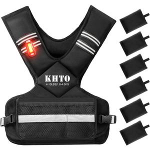 KHTO Adjustable Weighted Vest for Men and Women with Warning Light Reflective StripLarge Weight Vest for Exercise Set Cardio and Strength Training (4-10lb/11-20lb/20-32lb) (Black)