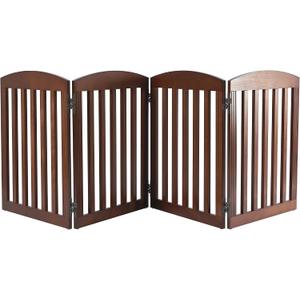 SPIRICH 96" Extra Wide 28" Tall Dog Gate Indoor, Dog Gates for Doorways, Stairs, The House, Wooden Freestanding Foldable Pet Gate, Step Over Puppy Gate, 4 Panels, Brown