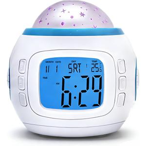 LED Projection Alarm Clock 4.1 x 4 x 3.2in Sky Projector Digital Alarm Clock Projection Light Clock with Music Thermometer Calendar