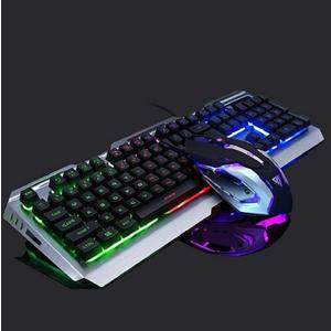 Wired Gaming Keyboard Mouse Combo,Iron Metallic Frame,3 RGB Raibow LED Backlit Bright Changing,Full Size 104 Keycap,USB 2.0,for Prime Xbox One PS4 Gamer (Rainbow)