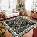 Moss Green 6x6 Square Rug - Soft Washable Boho Floral Living Room Rug Non Slip Stain Resistant Dark Forest Botanical 6' Square Area Rugs for Bedroom Entryway Dining Room Office Nursery Foyer