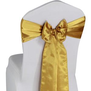 WELMATCH Gold Satin Chair Sashes Ties - 50 pcs Wedding Banquet Party Event Decoration Chair Bows (Gold, 50)