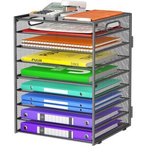 9 Tier Paper Organizer with Handle, Large Capacity Desk Organizer Mesh File Folder Letter Paper Tray Desktop Document Sorter for Classroom, School, and Office Accessories Organization - Grey (1 Pack - Grey)