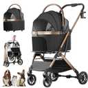 4 Wheels Pet Stroller for Small Medium Dogs Cats Up to 45 lbs Folding Dog Stroller with Detachable Breathable Carrier Suitable for Car Seat, Hand Carry & Travel, All Terrain, 3 in 1 Multifunctional