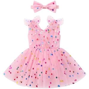 IMEKIS Baby Girl Birthday Outfit Pink Heart Strawberry Tulle Dress Romper Toddler Cake Smash Photo Shoot Size 12 -18 M