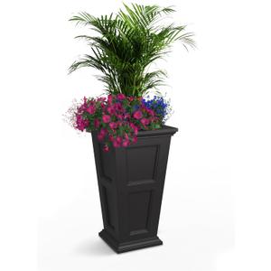 Mayne Fairfield 28-Inch Tall Planter  Self-Watering, Weather-Resistant Planter for Flowers  Durable Outdoor Design for Patio, Porch, or Entryway (Black)