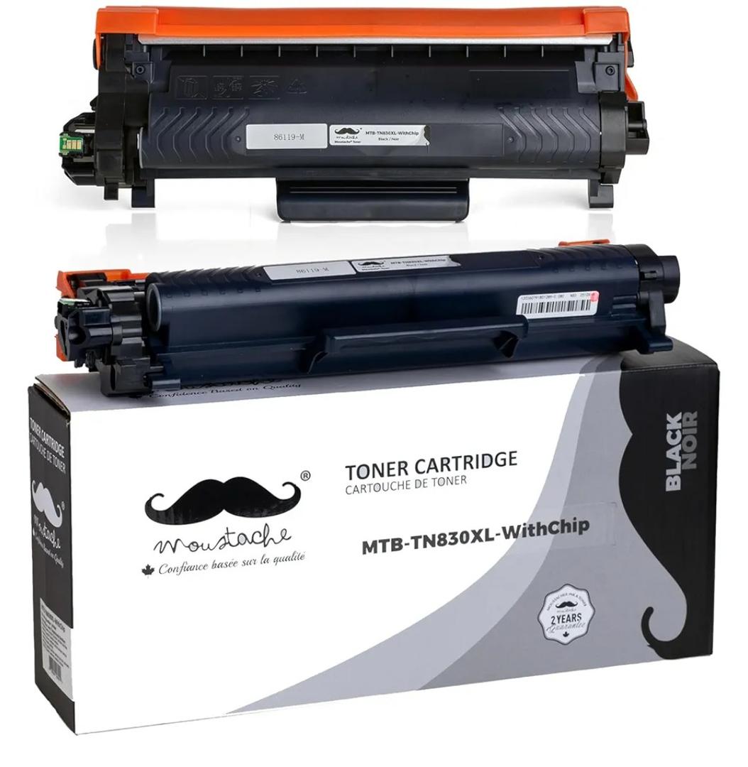 Moustache 2 Pack TN830XL with Chip Black Toner Cartridges, TN830BK TN-830XL TN830 XL BK Compatible for Brother HL-L2865DW DCP-L2640DW HL-L2400D HL-L2405W MFC-L2760DW MFC-L2820DW Printers