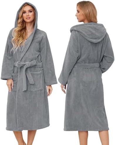 PJGGZ Hooded Bathrobes for Women, Soft Long Towel Robes for Women - Quick Dry yet Warm, Size L/ XL (Grey)
