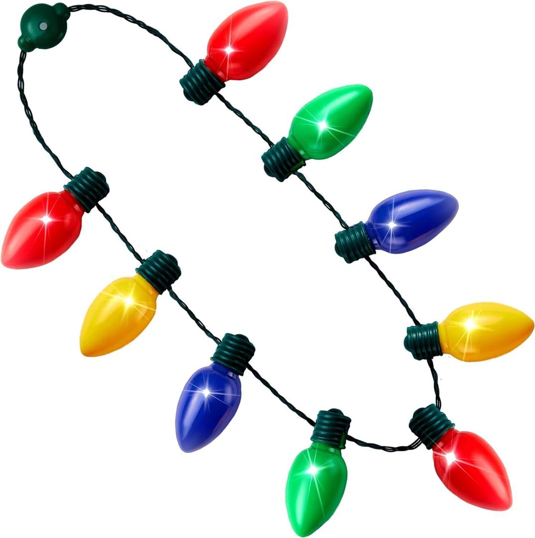 JOYIN 1 Pack Christmas Necklace LED Light Up Necklace 9 Bulbs 6 Modes LED Holiday Costume Accessories for Christmas Xmas Party Favor Party Supply