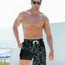 Goodstoworld Mens Swim Trunks with Compression Liner 9'' Inseam Quick Dry Swimsuit Shorts M-3XL (Hawaiian Dinosaurs)