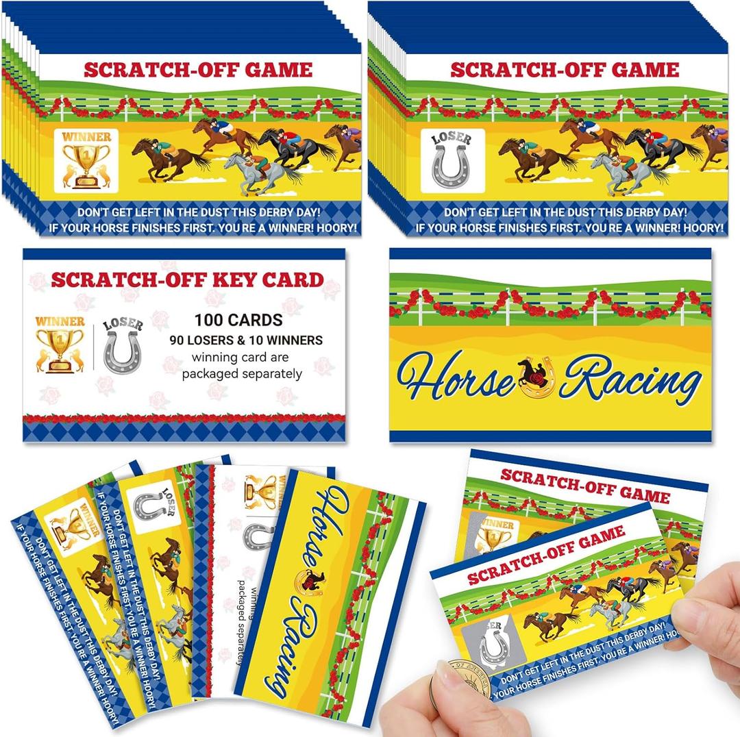 JULMELON 101 Pcs Kentucky Horse Derby Party Games Scratch Off Cards, Horse Racing Derby Scratch Off Tickets Derby Betting Cards Derby Party Fortune Games for Adults Derby Horse Race Party Supplies