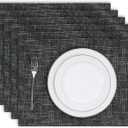 Kevin Textile Halloween Burlap Linen Placemats Set of 6 Heat Resistant Dining Table Place Mats Washable Kitchen Table Mats for Dinning Party Holiday Indoor Outdoor, 13 x19 inches, Black