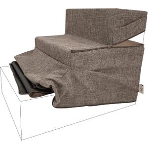 Best Pet Supplies Non-Slip Foam Dog Stair & Pet Ramp, Balanced Indoor Step Support - Foldable Stair Cover, Brown Linen, 3-Step (3-Step (H: 16.5"))