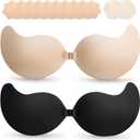 Cmojsk Strapless Sticky PushUp Bra for Women,Adhesive Invisible Backless Nipple Covers,2 Pair Black/Beige, Size D