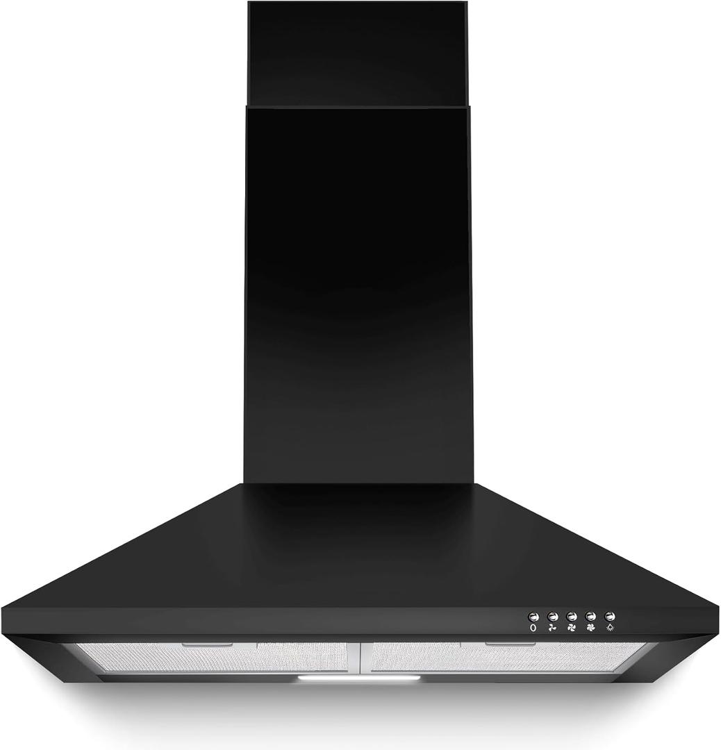 SNDOAS Range Hood 24 inch, 450 CFM Black Range Hood Wall Mount, Ducted/Ductless Convertible Kitchen Vent Hood, Chimney-Style Hood Vents for Kitchen with 3-speed, Push Button & Mesh Filters
