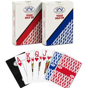 Ben Niu Plastic Playing Cards 2 Pack with Black Cut Card, Waterproof PVC Poker Cards for Texas Holdem, Jumbo Index Standard Size Deck of Cards, Shuffler Friendly - Red & Blue